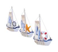 Hemobllo 3 Piezas Adornos Barco de Vela de Madera Figura Náutica con Timón y Anillo Salvavidas Decoración Vintage para Salón Oficina o Baño