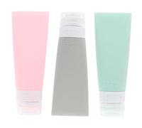 Hemobllo 3 piezas Botellas Recargables de Silicona para Viaje Envases Portátiles para Gel Champú y Cosméticos Diseño Compacto y Hermético Colores Verde Rosa y Gris
