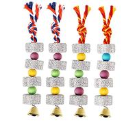 Hemobllo 4 Piezas Juguetes para Pájaros con Campanillas y Piedra de Molienda Accesorios para Jaula Juguetes Masticables Coloridos para Periquitos y Cotorras para Cuidado del y