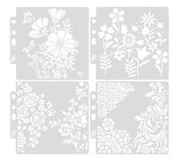 Hemobllo 4 Plantillas Decorativas para Pintar Paredes y Manualidades Plantillas Caladas de Flores Pequeñas para Bricolaje Reutilizables y Fáciles de Limpiar Kit Artístico Diseños para
