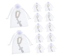 Hemobllo 40juegos Cuentas De Bendición De Madera Rosarios Pequeños Con Bolsitas De Malla Blancas Para Bautizos Oraciones Religiosas De María Jesús