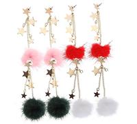 Hemobllo 4pares Pendientes De Estrella De Cinco Puntas Pendientes Colgantes Bolas De Pelo Sintético Largos Para Uso Diario Joyas Para Orejas De Estrella