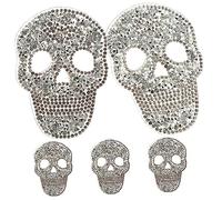 Hemobllo 5 piezas Parche Bordado Calavera con Pedrería Plateada Parches Termoadhesivos para Coser y Decorar Ropa Bolsos Sombreros y Zapatos para Reparación y DIY