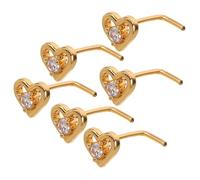 Hemobllo 6 Piezas De Aro Nasal Con Forma De Corazón Y Gancho Torcido Para Mujer Piercing Pequeño Para La Nariz Joyería Para El Cuerpo Piercing Sin Aro Para La Nariz