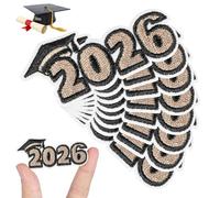 Hemobllo 8 Piezas Parches Termoadhesivos Bordados para Coser para Graduación 2026 en Color Negro, Apliques Elegantes en Birretes y Sombreros Escolares