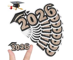 Hemobllo 8 Piezas Parches Termoadhesivos Bordados para Coser para Graduación 2026 en Color Negro, Apliques Elegantes en Birretes y Sombreros Escolares