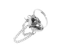 Hemobllo Anillo Abierto Ajustable de Cobre, Anillo de Cadena Corazón Roto, Plata, para Mujer, Joya Statement para Club y Reuniones