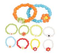 Hemobllo Anillos De Cuentas Tejidos a Mano Para Niñas, Tamaño Ajustable, Colores Brillantes Flores, Anillos Elásticos Decorativos Para Fiesta y Juego, Pack De 10 Piezas