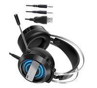 Hemobllo Auriculares para PC Cómodos con Reducción de Ruido para Montar la Cabeza Auriculares con Micrófono y Cable USB para Gaming Casa o Estudios