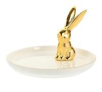 Hemobllo Bandeja para Joyas de Cerámica Soporte para Pendientes, Plato Diseño de Conejo Dorado Adecuado para Organizar Collares y Anillos Baño