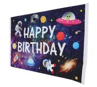 Hemobllo Banner de Cumpleaños Temática Espacial para Fotografía Fondo para Fotos del Tamaño Grande Material Poliéster Diseño Astronauta y Estrellado Adecuado para Fiestas Infantiles