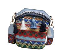 Hemobllo Bolso Bandolera de Mujer Estilo Folk Borlas Bolso Tipo Cubo Azul Bandolera Ancha Ajustable Bohemio para Día a Día y Paseo Color Aleatorio Color Aleatorio