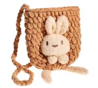 Hemobllo Bolso Bandolera Kawaii Diseño De Conejo De Lana 3D De Poliéster para Niñas, Bolso Cruzado para Viajes y Fiestas, Color Camel, Tamaño Pequeño, 1 Unidad