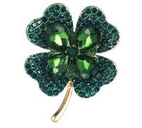 Hemobllo Broche de Cuatro Hojas Verde con Incrustaciones Brillantes para Mujer, Alfiler Delicado y Elegante para Asegurar Ropa en Fiestas de Cumpleaños y Día Especial