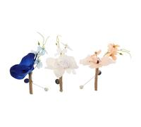 Hemobllo Broche de Solapa Boutonniere de Traje de Fiesta Orquídea Artificial de Seda y Lino 3 Piezas para Novio y Padrinos, Bodas y Graduaciones