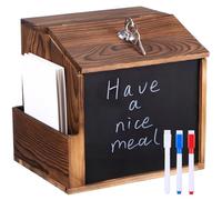 Hemobllo Caja de sugerencias de madera con cerradura y llave, papelera de donación y papelera con cerradura para pared, pizarra y ranura lateral para oficina, iglesia, caridad, boda (8.2 x 7.8 x 6.5