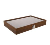 Hemobllo Caja Expositora con Tapa Transparente de 18 Ranuras | Organizador de Escritorio 35x24cm, Color Café, Pu con Forro Suave y Cierre Seguro