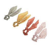 Hemobllo Coleteros Pelo Cinta Floral y Orejas de Conejo 4 Piezas Tamaño Mediano Elásticos para Mujeres y Niñas Uso Diario Bloques de Color Ladrillo, Jengibre, Marfil y Verde