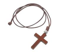Hemobllo Collar Crucifijo de Madera Pequeño Cuenta Suerte Cordón de Cera Marrón Claro Colgante Religioso Largo para Mujer Joya Espiritual y Amuleto de Protección para Regalos de
