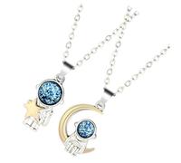 Hemobllo Collar Juego Astronauta y Luna en Acero Seguro, Pequeño y Ligero, 1 Par de Collares Colgantes para Parejas, Obsequio Adecuado para Aniversario y Ocasión Especial