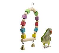 Hemobllo Columpio de Madera para Pájaros con Campanillas Mini Juguete Colgante para Periquitos Barra para Jaula para Entretenimiento de Aves