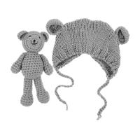 Hemobllo Conjunto de Gorro de Oso para Invierno Cálidos Gorros de Punto para Recién Nacidos Niñas Bebés con Muñeco de Oso Accesorios de Fotografía