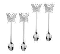 Hemobllo Cuchara de Mango Largo de Acero Inoxidable 304, Juego de 4 Cucharas Creativas con Diseño de Ala para Postre y Ensalada, Utensilios Prácticos para Hogar, Restaurante y Tienda de Té