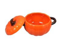 Hemobllo Cuenco de Cerámica con Forma de Calabaza Marrón, Capacidad 1500ml, Seguro para Horno y Uso Diario, con Tapa Adecuado para Reuniones Festivas
