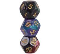 Hemobllo Datos Astrológicos de 12 Caras D12 Set de 3 Dados Bicolor Símbolos de Signos del Zodiaco y Planetas Tarot y Adivinación Accesorios de Juego Temático Cósmico