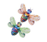 Hemobllo Decoración de Pared de Abeja de Metal para Jardín Exterior, Colgantes 2 Piezas Hierro Forjado Alas Verdes y Naranjas, Arte Mural Colorido Resistente para Vallas y Patios