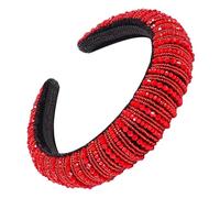 Hemobllo Diadema de Espuma Gruesa Cristales Roja para Mujer 1 Unidad Diadema Ancha Accesorios Cabello Boda Fiesta Novias Elegante
