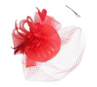 Hemobllo Diadema Fascinator Tocado para Fiesta de Té y Cóctel, Sombrero Pinza de Malla y Tul, Rojo, Ha5855, para Boda y Fotografía, Mujeres
