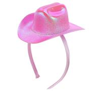 Hemobllo Diadema Sombrero de Vaquero Pequeño 135 CM Rosa Acabado Holográfico Accesorio para Fiestas y Disfraces Vaqueros Cinta Pelo Decorativa para Adolescentes