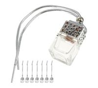 Hemobllo Dispensador Ambientador para Coche 8 Unidades, Botellas de Vidrio Vacías Cuadradas, Colgante Plateado para Difusor de Fragancias y Aceites Esenciales, Decoración Interior