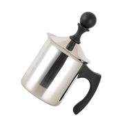 Hemobllo Espumador Manual de Leche Acero Inoxidable con Bomba y Doble Filtro Jarra para Cappuccino y Latte Resistente Manchas y Calor Portátil para Uso Doméstico y Profesional