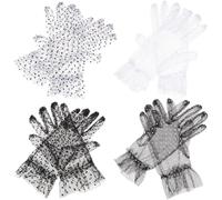 Hemobllo Guantes Cortos de Encaje de Malla Lunares Elegantes y Transpirables 4 Pares Paquete de Color Aleatorio para Mujer para Boda y Fiesta de Té