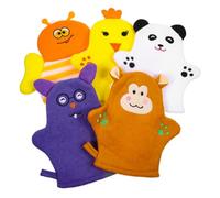 Hemobllo Guantes de Baño Varios estilos de Algodón para Bebés 5 Piezas Diseño de Frutas, Suaves y Ligeros para Exfoliación Corporal Delicada Baño Infantil