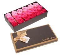 Hemobllo Jabón Artificial de Pétalos de Rosa 18 Piezas Caja Obsequio 3 Colores Degradado Aroma Duradero para Baño Decoración Romántica Cuidado Personal Día de San Valentín Mujer