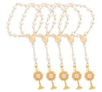 Hemobllo Juego de 5 Pulseras de Perlas para Bautizo Colgante de Cruz y Cáliz Pulsera Cristiana de Cuentas Religiosas Doradas Obsequio para Shower y Bautismo Niña Joyería Religiosa