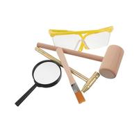 Hemobllo Juego de Herramientas de Arqueología Martillo de Madera Mediano Gafas de Seguridad Cepillo Pequeño Lupa y Martillo Metálico 2 1 - Kit de Excavación Educativa para Explorar