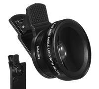 Hemobllo - Juego de Lentes para cámara de teléfono móvil 2 en 1, Lente Externa 0,45 x sin distorsión, Gran Angular, Macro portátil de 12,5 x Compatible con iPhone, Samsung (Negro)