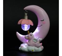 Hemobllo Lámpara de Noche Infantil de Resina Diseño Luna y Criatura Mágica Luz Decorativa Rosa para Dormitorio Adorno Mesilla Noche para Niñas Obsequio Adecuado Cumpleaños