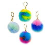 Hemobllo Llavero Pompón Esponjoso de Pelo Sintético 4 Piezas Multicolor Estilo Macaron Colgante Decorativo para Bolso Mochila y Llaves Accesorio Ligero y Suave