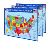 Hemobllo Mapa de Estados Unidos para 3 Piezas Laminado, Cartel Educativo Detallado Etiquetas de Estados y Ciudades, Póster Decorativo para Aulas, Dormitorios y Oficina, Material Escolar