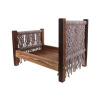 Hemobllo Mini Cama Bohemia para Recién Nacidos Macramé y Madera, Accesorio para Fotografía de Bebés en Estudio, Cama Portátil para Sesión de Fotos Profesional