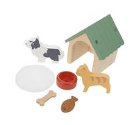 Hemobllo Mini Caseta para Perro de Madera con Comedero y Comida Juguete de Simulación para Decoración de Casa de Muñecas Infantil Mobiliario Miniatura Colorido para Juego Creativo