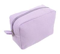 Hemobllo Neceser de Gran Capacidad para Mujer Bolsa de Maquillaje a Rayas Morada Organizador Portátil para Artículos de Aseo y Cosméticos Adecuado para Viajes y Almacenamiento Práctico