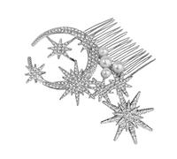 Hemobllo Peineta de Metal con Diseño de Luna y Estrella con Gemas de Imitación, Accesorio Cabello para Mujer, Peine Lateral Decorativo para Bodas y Recogidos, Pieza de Cabello Elegante