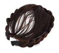 Hemobllo Peluca Flequillo y Diadema Trenzada, 1 Unidad, Talla Única, Color Marrón Oscuro, Extensión de Cabello para Mujer y Niña, Accesorio para Fiestas, Cosplay y Uso Diario