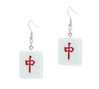 Hemobllo Pendientes Colgantes para Mujer Gotas de Mahjong Rojas Resina Segura para Piel Diseño Creativo Divertido y Ligero Accesorios Originales para Uso Diario